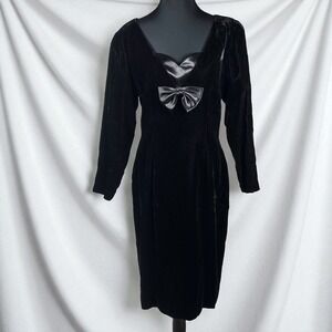 Steven Stolman Velvet Dress Woman 10 Black Sweetheart Neckline Bow USA Made Goth
